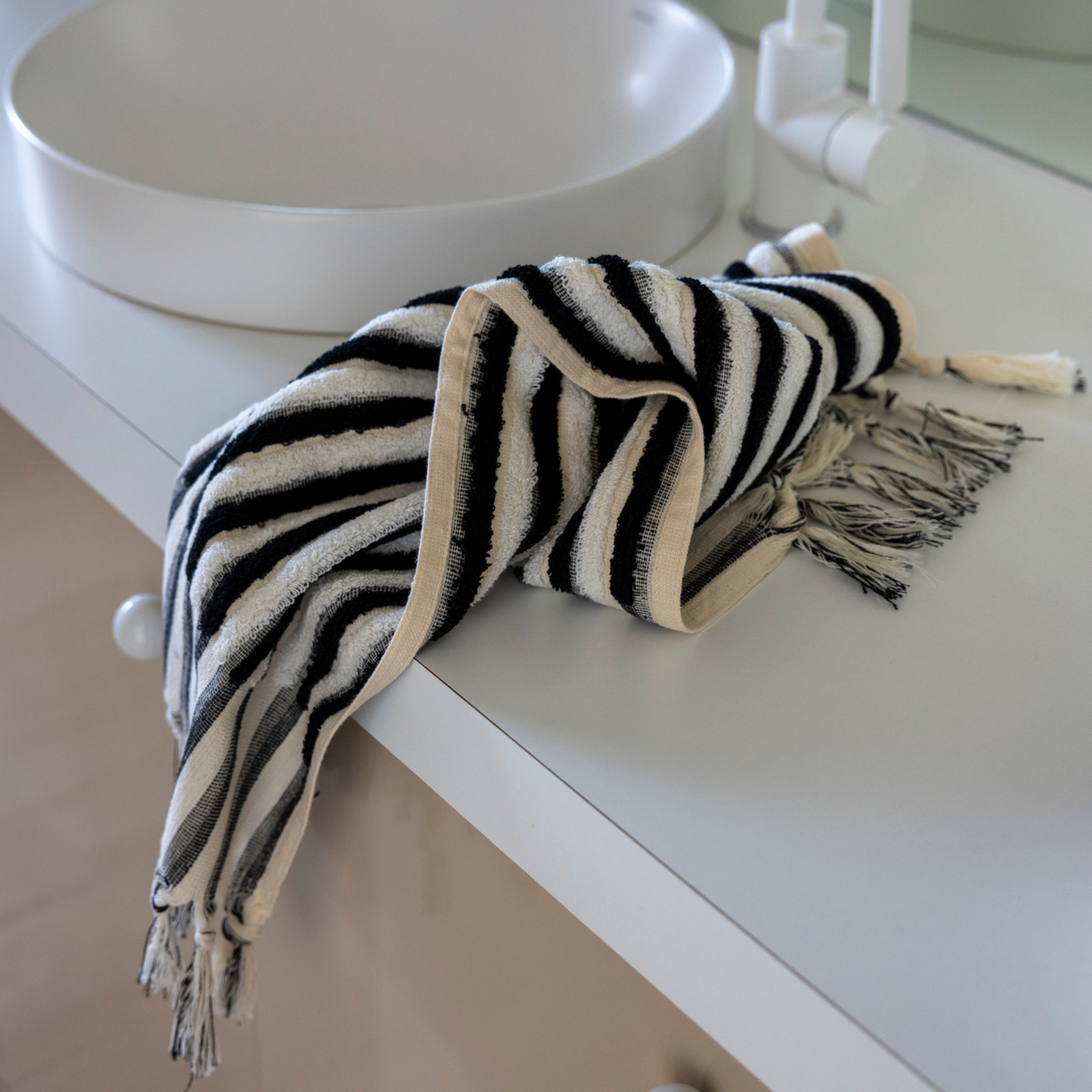 Hand Towel, Ink & Cream Stripe