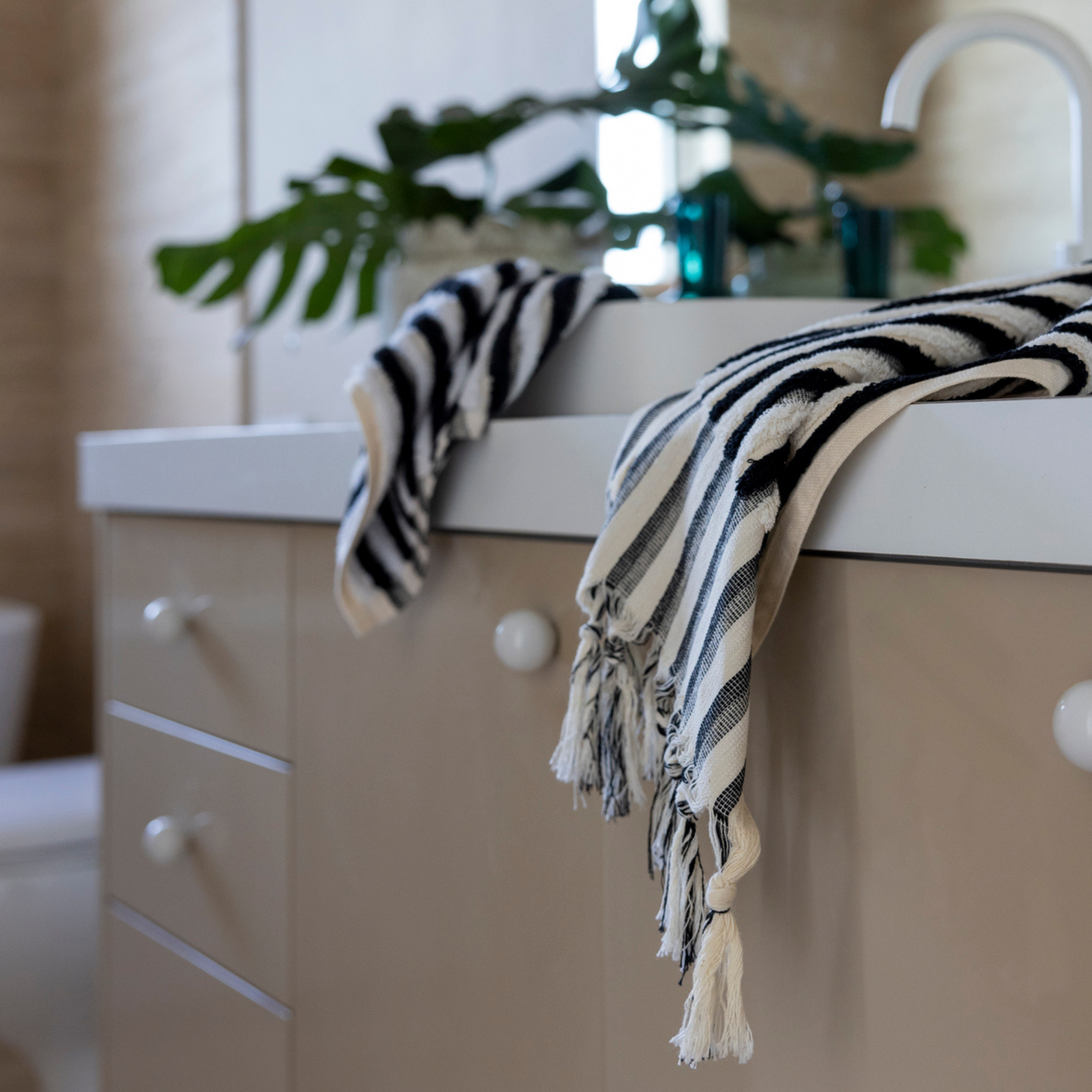 Hand Towel, Ink & Cream Stripe