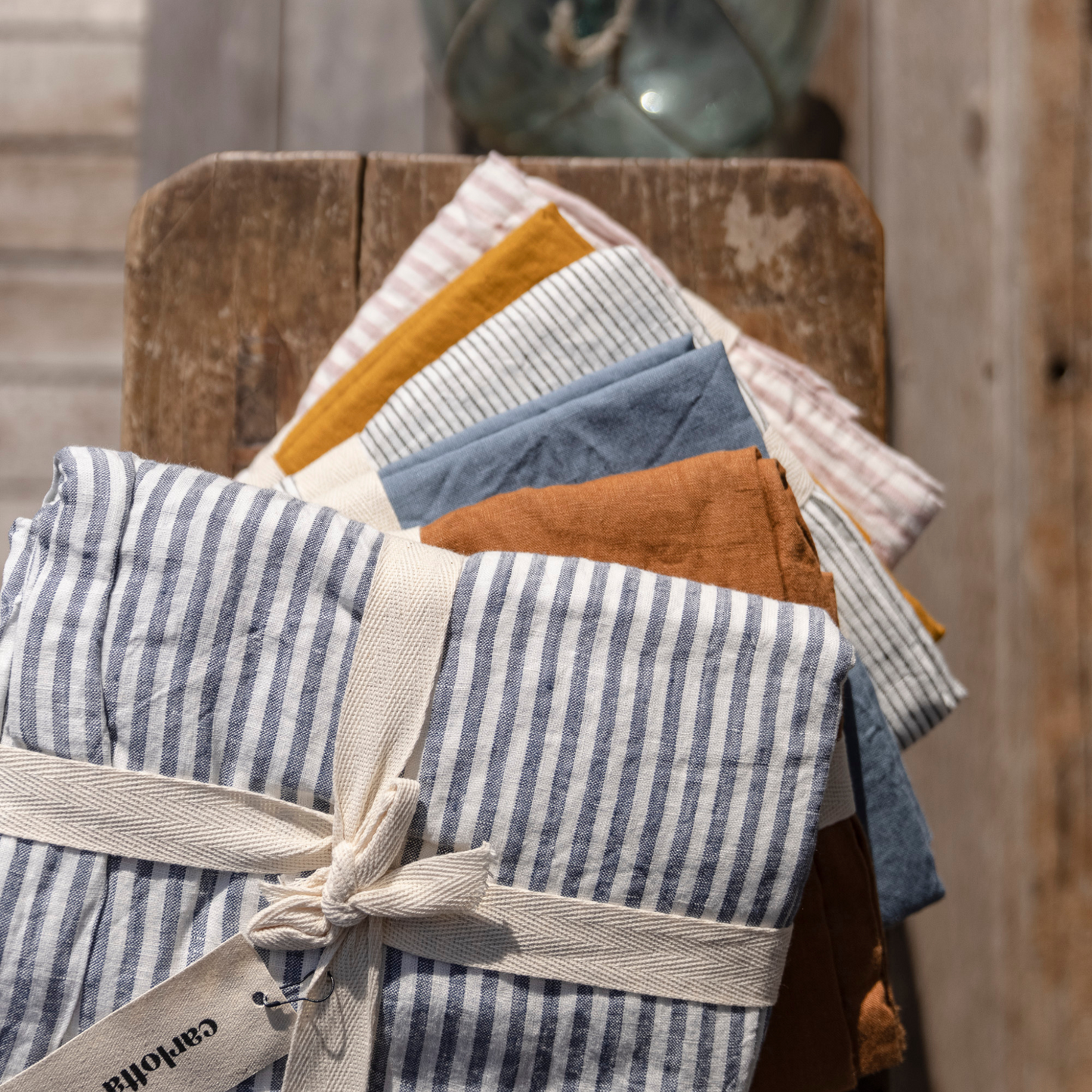 100% Linen Pillowcase Set (of two), Blue Stripe