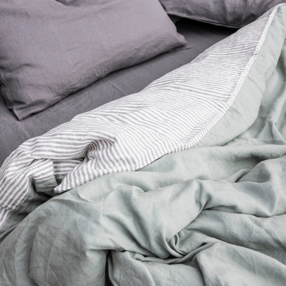 100% Linen Pillowcase Set (of two), Grey Stripe